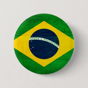 Brazil Wood Flag 6 Cm Round Badge