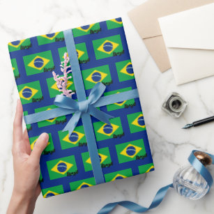 Brazil Wrapping Paper, Brazilian Flag patriot Blue Wrapping Paper