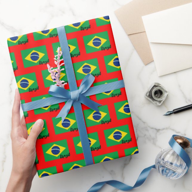Brazil Wrapping Paper, Brazilian Flag patriot Red Wrapping Paper (Gifting)