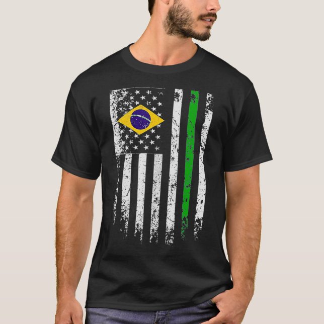 Brazilian American Flag T   Pride Brazil USA Tee G (Front)