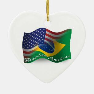 Brazilian-American Waving Flag Ceramic Tree Decoration