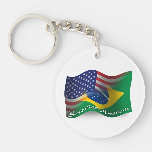 Brazilian-American Waving Flag Key Ring (Front)