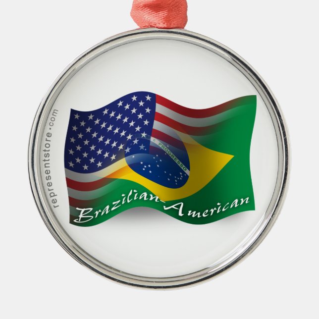 Brazilian-American Waving Flag Metal Ornament (Front)