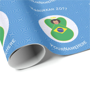 Brazilian Angel Hanukkah Flag Personalised Wrapping Paper