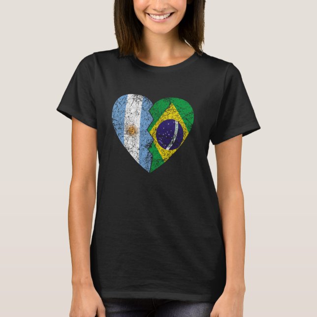 Brazilian Argentinian Flags Heart Argentina Brazil T-Shirt (Front)