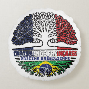 Brazilian Brazil French France Tree Roots Flag Round Cushion