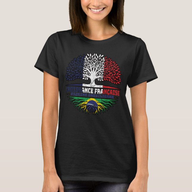 Brazilian Brazil French France Tree Roots Flag T-Shirt (Front)