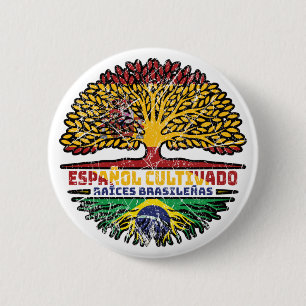 Brazilian Brazil Spain Spanish Tree Roots Flag 6 Cm Round Badge
