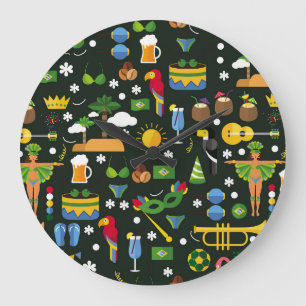 Brazilian carnival, vintage flat texture. large clock