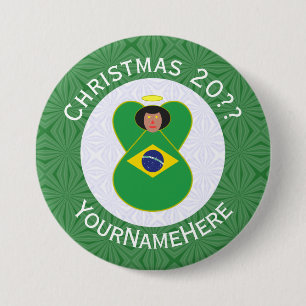 Brazilian Christmas Angel Flag Personalised 7.5 Cm Round Badge