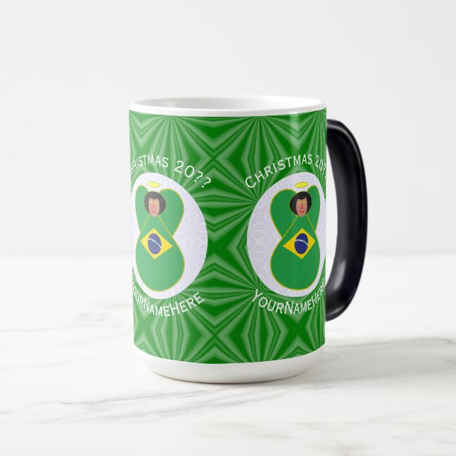 Brazilian Christmas Angel Flag Personalised  Magic Mug (Front Right)