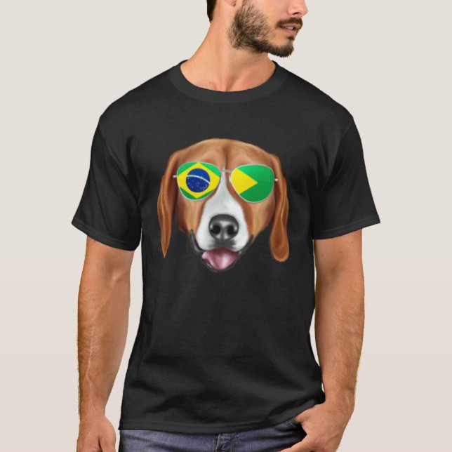 Brazilian Flag American Foxhound Dog Brazil Pocket T-Shirt (Front)