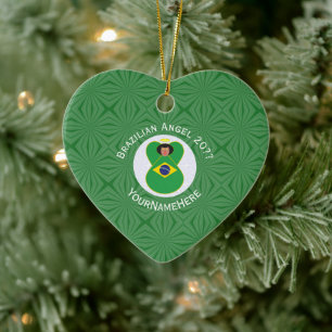 Brazilian Flag Angel Year Name Heart Ceramic Ornament