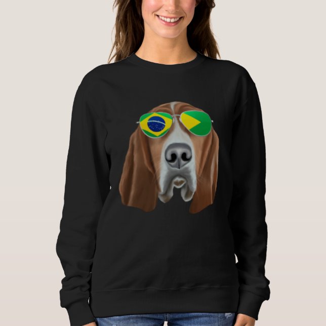 Brazilian Flag Basset Hound Dog Brazil Pocket Sweatshirt (Front)