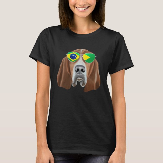 Brazilian Flag Basset Hound Dog Brazil Pocket T-Shirt (Front)