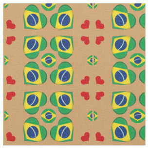 Brazilian Flag & Brazil Heart fashion Fabric
