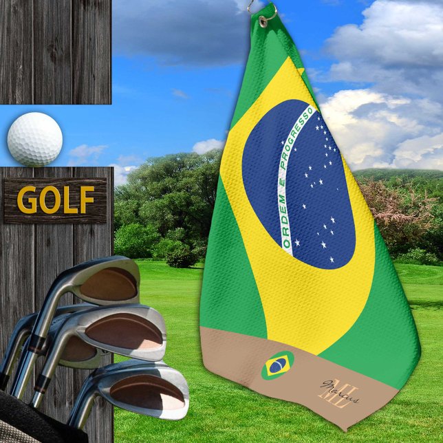 Brazilian flag & Brazil monogrammed Golf /sports Towel (Creator Uploaded)