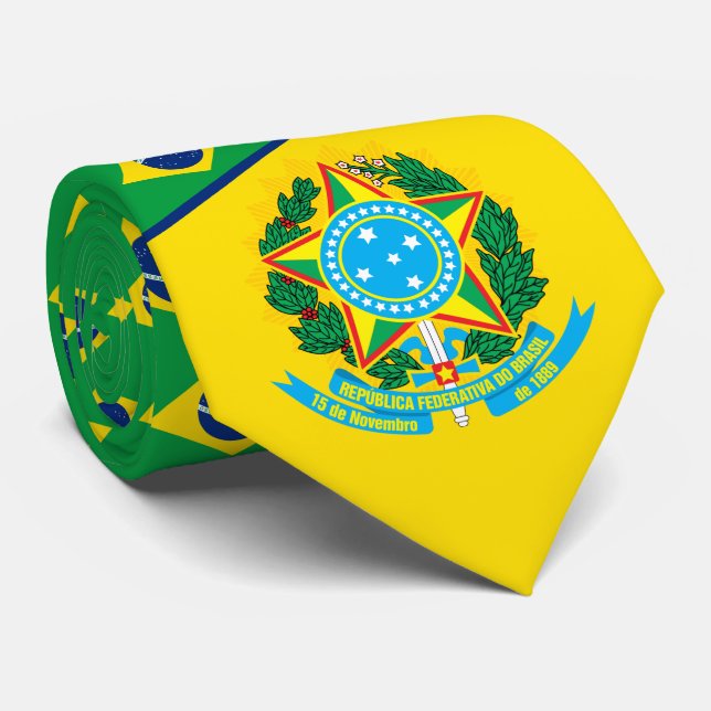 Brazilian Flag & Coat of Arms, Brazil Tie (Rolled)