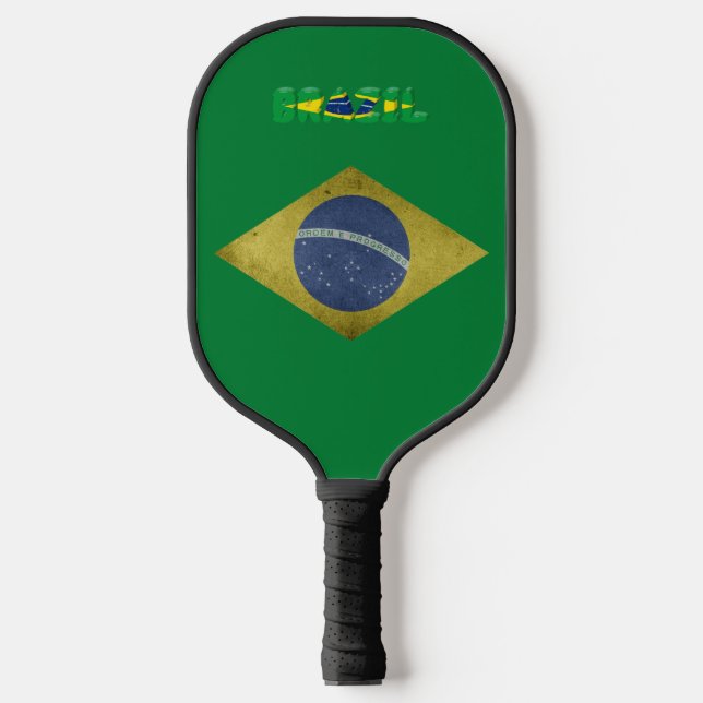 Brazilian flag-coat of arms pickleball paddle (Front)