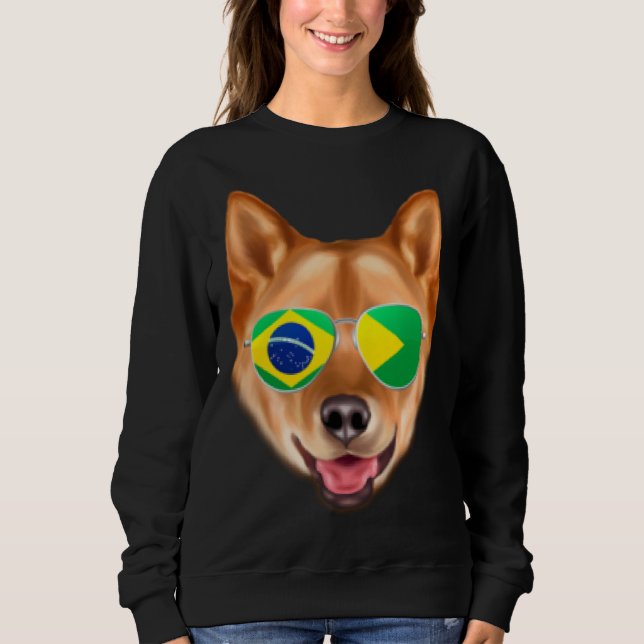 Brazilian Flag Finnish Spitz Dog Brazil Pocket Sweatshirt (Front)