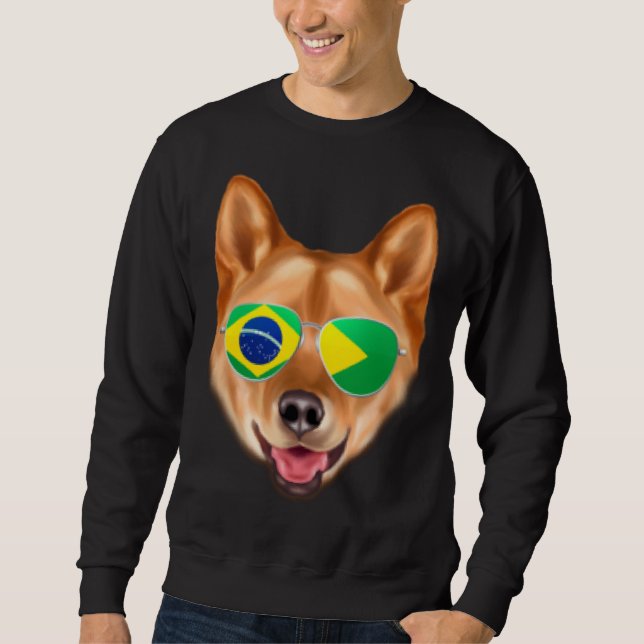 Brazilian Flag Finnish Spitz Dog Brazil Pocket Sweatshirt (Front)