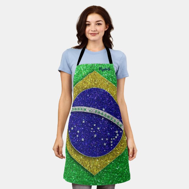 Brazilian Flag Food Chef Kitchen BBQ Baker Glitter Apron (Worn)