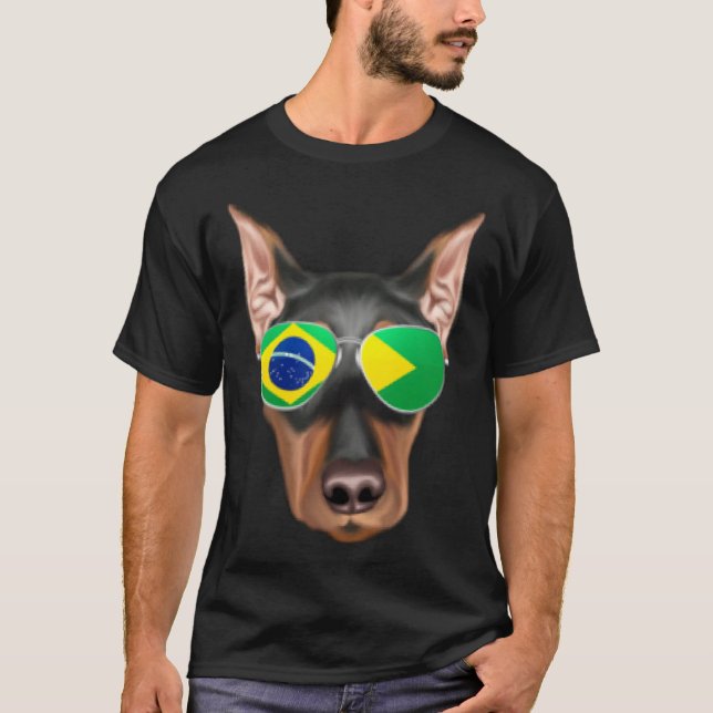 Brazilian Flag German Pinscher Dog Brazil Pocket T-Shirt (Front)