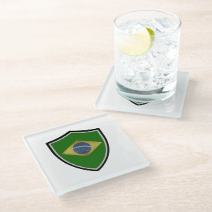 Brazilian flag glass coaster