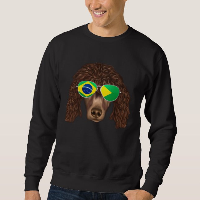 Brazilian Flag Irish Water Spaniel Dog Brazil Pock Sweatshirt (Front)