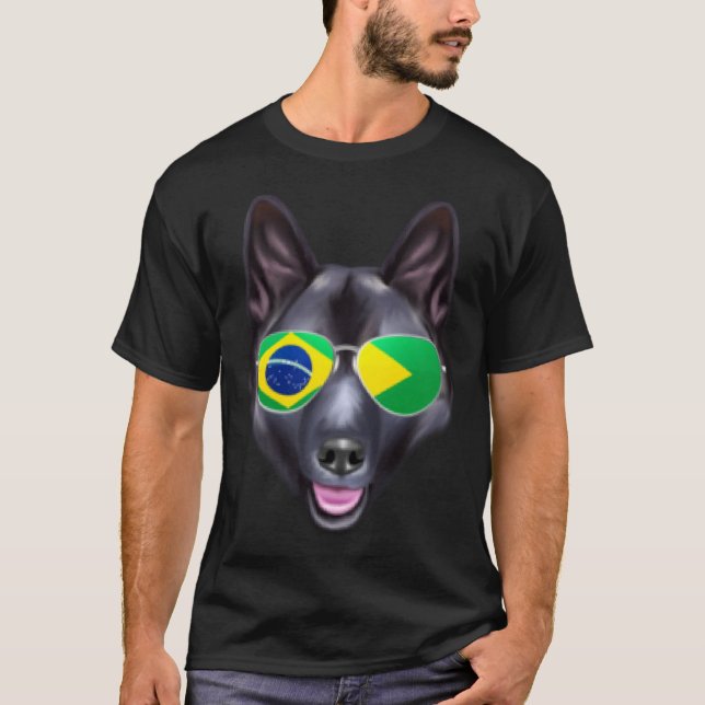 Brazilian Flag Norwegian Elkhound Dog Brazil Pocke T-Shirt (Front)