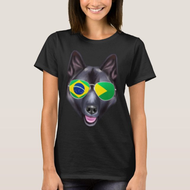 Brazilian Flag Norwegian Elkhound Dog Brazil Pocke T-Shirt (Front)