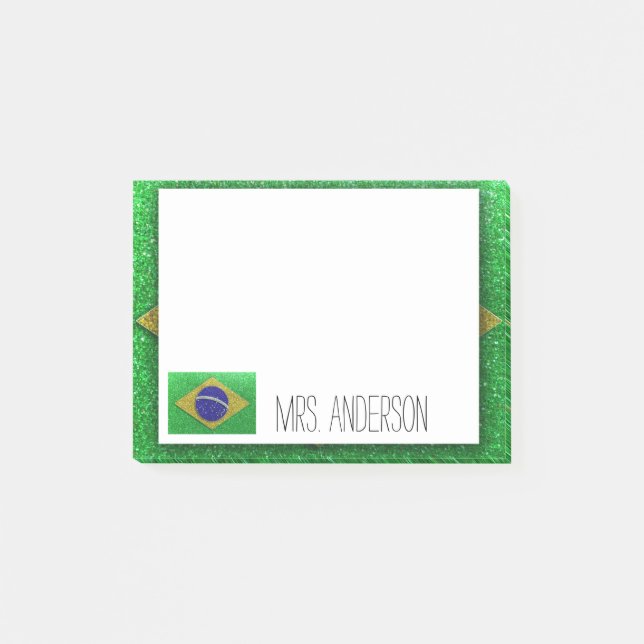 Brazilian Flag of Brazil Glitter Teacher Classroom Post-it Notes (Front)