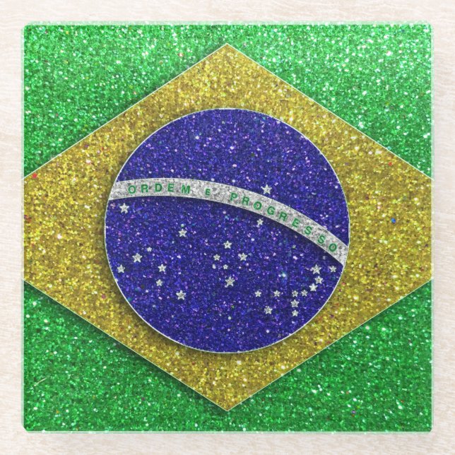 Brazilian Flag of Brazil Rio de Janeiro Glitter Glass Coaster (Front)