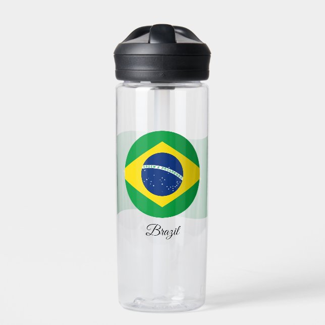 Brazilian Flag, Patriotic Brazil Water Bottle (Front)