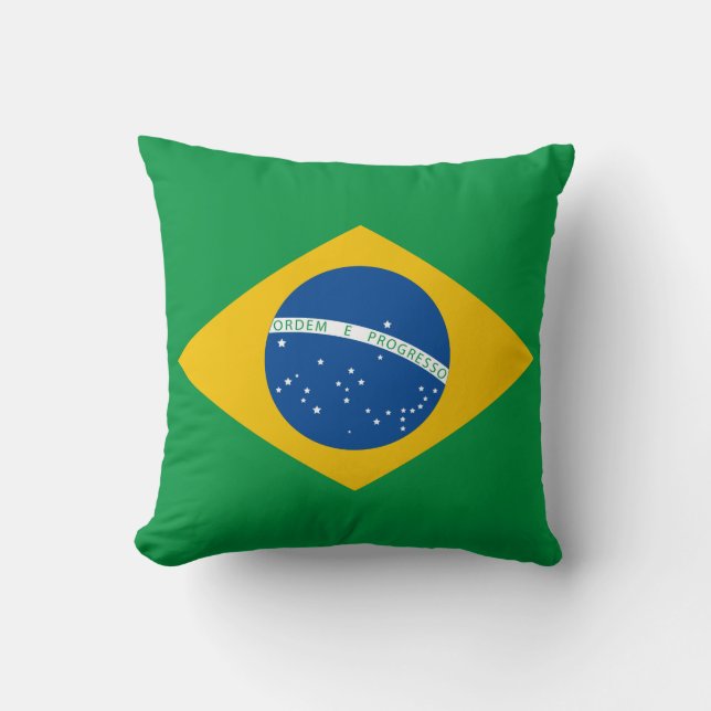 Brazilian Flag Pillow, Brasil, Green Yellow Blue Cushion (Front)