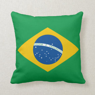 Brazilian Flag Pillow, Brasil, Green Yellow Blue Cushion
