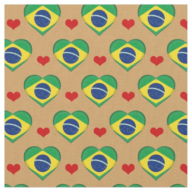 Brazilian Flag Red Heart fashion Fabric/Brazil Fabric (Close Up)