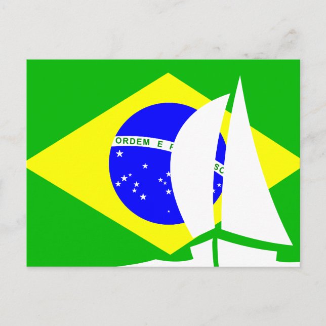 Brazilian Flag Sailing Boat Brazil Nautical Postcard (Front)