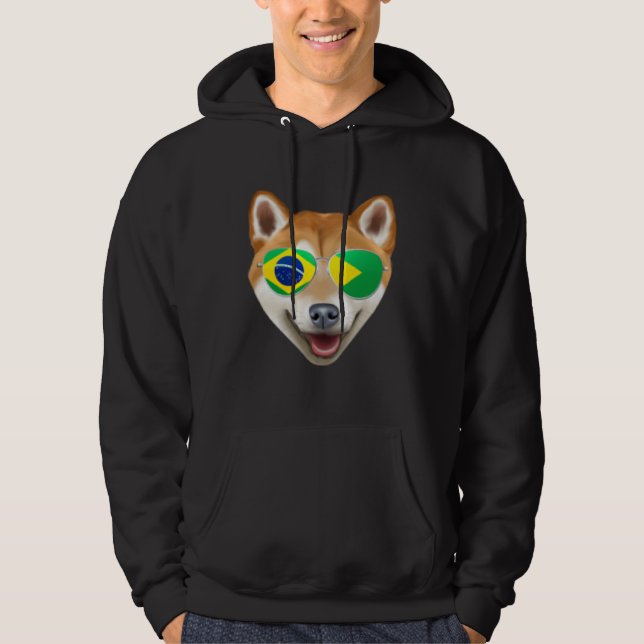 Brazilian Flag Shiba Inu Dog Brazil Pocket Hoodie (Front)