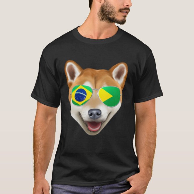 Brazilian Flag Shiba Inu Dog Brazil Pocket T-Shirt (Front)