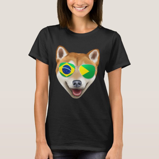 Brazilian Flag Shiba Inu Dog Brazil Pocket T-Shirt (Front)