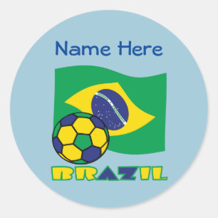 Brazilian Flag Soccer Ball Brazil Blue Personalise Classic Round Sticker