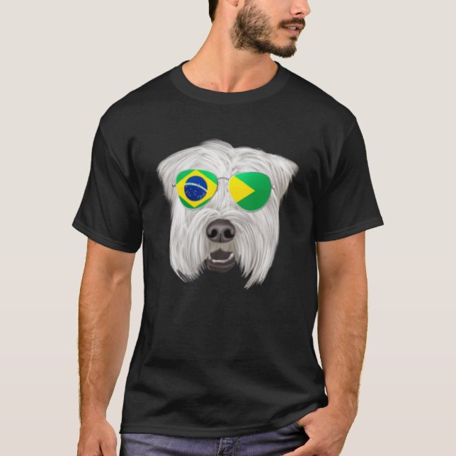 Brazilian Flag Soft Coated Wheaten Terrier Dog Bra T-Shirt (Front)