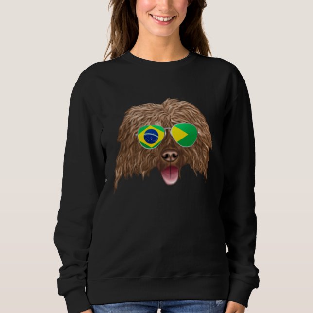 Brazilian Flag Spanish Water Dog Dog Brazil Pocket Sweatshirt (Front)