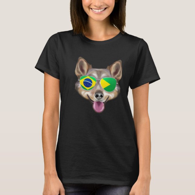 Brazilian Flag Swedish Vallhund Dog Brazil Pocket T-Shirt (Front)