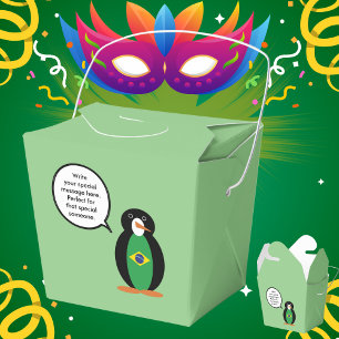 Brazilian Flag Talking Ms Penguin Personalised  Favour Box
