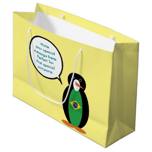 Brazilian Flag Talking Ms Penguin Personalised Large Gift Bag