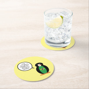 Brazilian Flag Talking Ms Penguin Personalised Round Paper Coaster