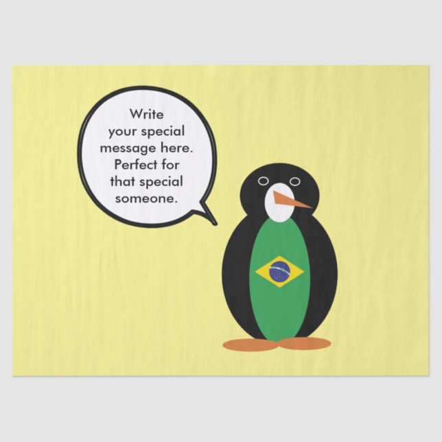 Brazilian Flag Talking Ms Penguin Personalised  Tissue Paper (Front)
