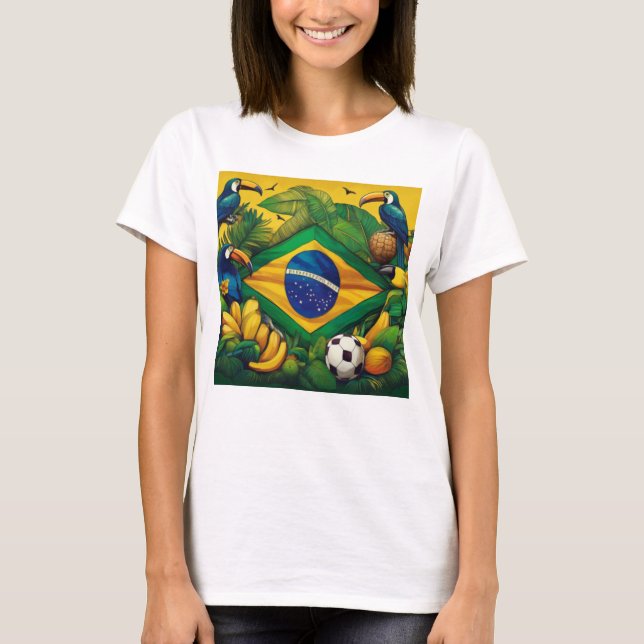 Brazilian Flag with Toucans and Tropical Elements T-Shirt (Front)